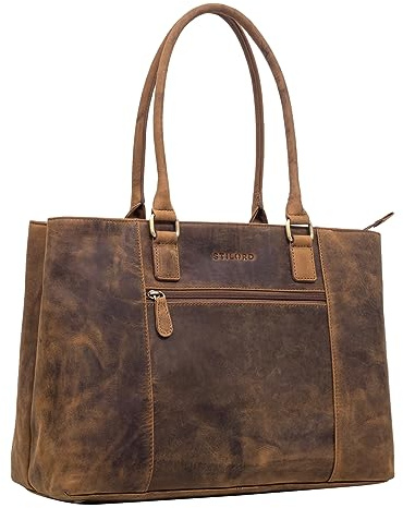 STILORD Marika Shopper Damen Groß Rauleder mit Laptopfach 15,6 Zoll ideal als Vintage Ledertasche Businesstasche Arbeitstasche Frauen Handtasche und Schultertasche