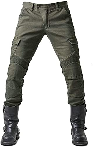 Pantaloni da Motociclista, Pantaloni protettivi, da Uomo, in Traspirante, Resistente all'Usura, con 2 Paia di Protezioni su Fianchi e Ginocchia, Cuscinetti Rimovibili(Verde Militar,L)