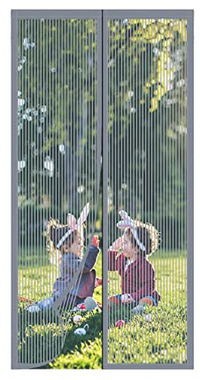 RnCop Magnetic Screen Door fits Door up to 90 ×210cm, Heavy Duty Fly Screen Door Mesh Screen Curtain - Self Sealing, Hands Free, Frame Hook & Loop-Grey