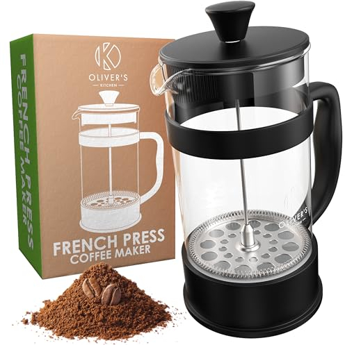 Oliver's Kitchen ® Cafetière à Piston 1L - French Press Conçue Exclusivement pour les Amateurs de Café Pur et Authentique à la Maison - Design Élégant avec Verre Épais Résistant à la Chaleur