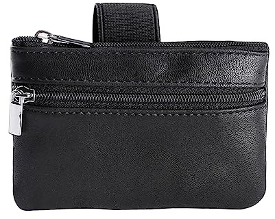 Yzikema 1 Pcs Leather 2 Zipper Coin Purse Wrist Bag With Key Ring, Coin Organizer, Change Holder,Card Case, Mini Slim Leather Zipper Storage Bag for Men & Women