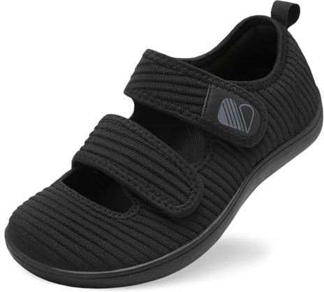 Besroad Womens Walking Shoes Wide Toe Barefoot Shoes Adjustable Zero Drop Sneaker Non-Slip Breathable Fashion Sneakers 9Wide All Black