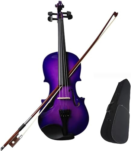 WYOERN Violinen-Set für Kinder, Erwachsene, 1/8, 1/4, 1/2, 3/4, 4/4, volle Größe, Violett, Violinen, Anfänger, Studenten, Holz, akustisches Geigen-Set mit Etui, Bogen, Kolophonium, Geschenke, 3/4