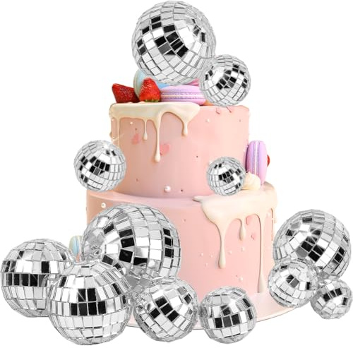 CRASPIRE 11 pz 5 Misure Palla da Discoteca Cake Topper Nastro Mini Palline da Discoteca Decorazione Accessori A Tema Discoteca per Torta di Compleanno Festa A Tema 70s Bomboniera Torta Palla da