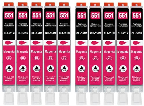 10 XXL Druckerpatronen kompatibel zu CLI-551 M Magenta für Canon PIXMA IP7250 IP8750 MG5450 MG5550 MG5650 MG6350 MG6450 MG6650 MG7150 MG7550 MX725 MX925 IX6850