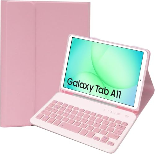 Tangentbordsfodral till Samsung Galaxy Tab A11/A9 8,7 tum 2023 | Avtagbart tangentbordsfodral med pennhållare för Samsung Galaxy Tab A11 8,7 tum 2025 fodral med tangentbord, rosa