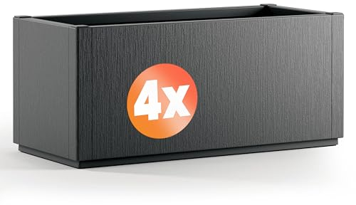 Casaria® 4X Jardinière Ethica Anthracite 80x36x36cm 80L résistante Fond d'écoulement Bac à Fleurs Pot de Fleurs Jardin Balcon