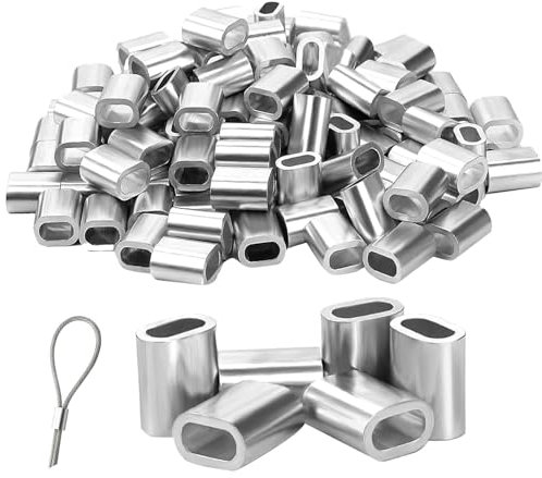 Batheidon 120 piezas virolas de aluminio para Cable de 3 mm, Manguitos de Compresión de Aluminio, Conectores de Cable Duraderos para Cuerdas, Tendedero y Cable de Acero