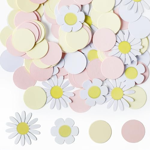 Milifox 100 Stück Gänseblümchen Papier Konfetti,Baby Shower Konfetti biologisch abbaubar für Hochzeit Geburtstag Party Dekoration Sonnenblume Favors,Weiß Rosa Gelb