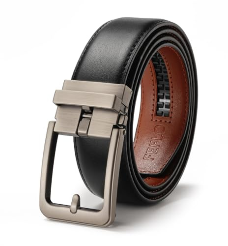 FEFLO Men's Ratchet Belt with Automatic Buckle, No Hole Adjustable Belt for Suits and Jeans