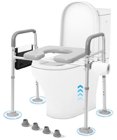 CALISTOUK Elevador WC con Reposabrazos Antideslizante con Portarrollos y Bolsillo Organizador, Ajuste de Altura de 7 Posiciones Alzador WC Blando Adulto per Cuarto de Baño