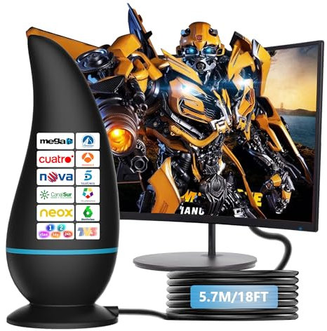 DVB-T/DVB-T2-Antenne, Rewave TV Antenne, HDTV Zimmerantenne für Fernseher Großer Reichweite und 360° Empfang verstärkte Unterstützung Signalverstärker für 4K HD-Lokalkanäle und alle älteren Fernseher