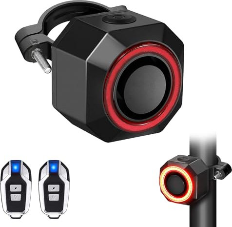 Fahrrad Alarmanlage 110dB Fahrrad Alarm mit 2 Paare Fernbedienung IP65 Wasserdicht USB Wiederaufladbar Alarmanlage Fahrrad für ebike, Elektroroller, Motorrad, E Scooter, Tür, Fenster Alarm