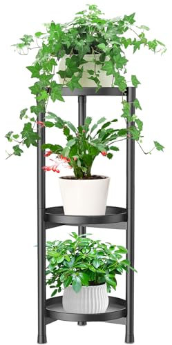 MeyRolizn 3 Etagen Blumenständer pflanzenständer Innen, Metall Ecke Blumenhocker Pflanzenregal für Mehrere Pflanzen, Moderner Pflanzentreppe Blumentreppe für Außen Balkon Garten Zimmerecke (Schwarz-A)