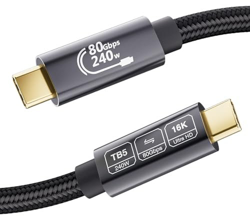 EUDOBEL USB C 80Gbps Thunderbolt 5 Kabel 2m, Unidirektionale Bandbreite bis 120Gbps,Unterstützt 240W 5A Ladeleistung,Video 16K@30Hz 8K@60Hz,12-Bit-Farbtiefe für Thunderbolt 4,USB 4,SSD,eGPU,Laptop