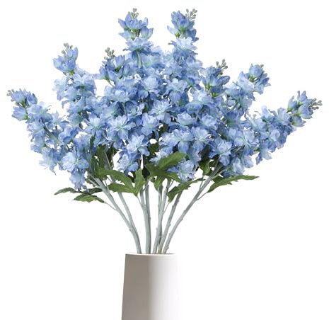 DuHouse 5PCS Delphinium Artificial Flowers Blue Snapdragon Larkspur Silk Flowers for Centerpiece Party Home Kitchen Table Wedding Decor(Blue)