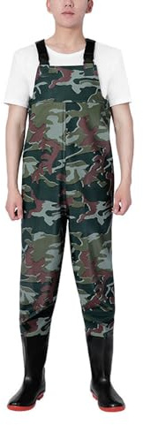 ENEN Wathose Herren Damen Wasserdicht PVC gr 36-47 Wathose mit Stiefeln, Atmungsaktiv Verstellbare Schultergurte Anglerhose Angelhose Watstiefel Angelbekleidung Fliegenfischen (Tarngrün,45 EU)
