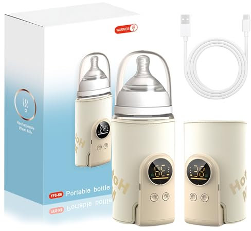 Flaschenwärmer Baby, Tragbarer Flaschenwärmer, Unterwegs mit LCD-Display USB-Ladung Babyflaschenwärmer 6 Einstellbare Temperatur 38-50℃ Muttermilchwärmer Tasche für Unterwegs und Zuhause