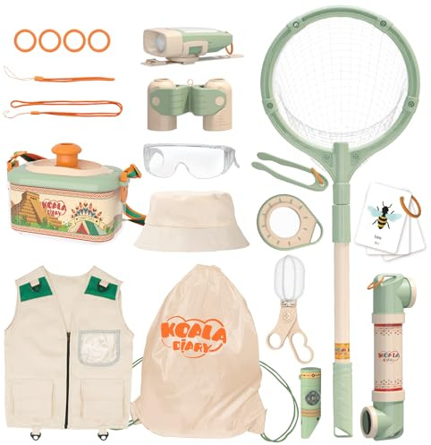 Kids Adventurer's Nature Explorer Set,Featuring Butterfly Net, Bug Catcher, Binoculars, Explorer Vest & Hat, Magnifying Glass and LED Flashlight. Perfect Educational Outdoor Gift for Ages 3+