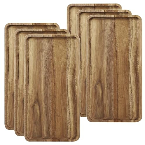 YUANQIAN Vassoio da portata in legno di Acacia - Tagliere in legno per salumi - Vassoio rettangolare in legno per servire cibo, frutta e formaggi 35cmx18cm Vassoi per dessert in legno (6)