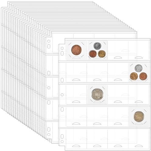 Uncle Paul 500 tasche per raccoglitori di monete per monete - 25 pagine, 54 x 52 mm tasche per 50 x 50 mm - 7 fori design (A4/lettera) CS5425