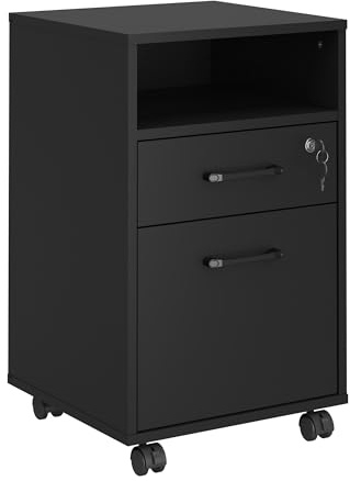 Panana Mobile File Cabinet, Lockable Filing Storage Unit Cupboard with 2 Drawers and 1 Open Shelf for A4 / Letter Size, Home Filing Furniture for Office, Bedroom and Living Room (Black)