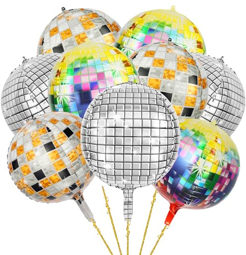 AXFEE 9 Pezzi Palloncini Disco, 22 Pollici Disco Foil Palloncini, 4D Palla Discoteca per Torte Decorazioni, per disco Festa da ballo Matrimonio Compleanno Carnevale Decorazione Dell'Albero di Natale