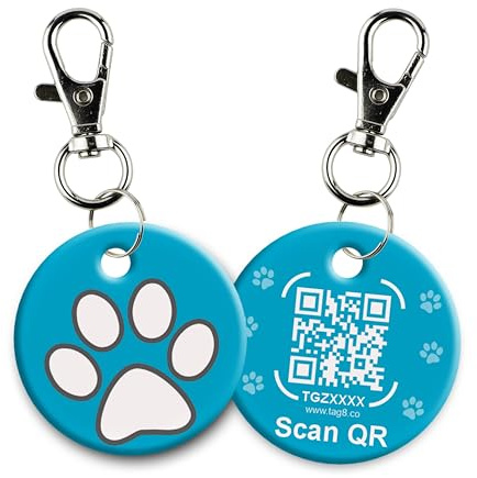 tag8 Smart Pet ID Tag – Anti-perdita NFC & QR Code Tag, Silenzioso Silicone Dog & Cat ID Collare Tag, Profilo Digitale Pet & Facile Contatto Proprietario - Blu - Pack 1
