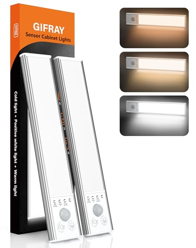 Under Cabinet Kitchen Lighting, 3 Color Stepless Dimming, 4 Modes, USB-C Rechargeable, LED Motion Sensor Under Cupboard Lights, Wireless Magnetic Closet Lamp for Wardrobe, Stairs, Counter (7.87inch)