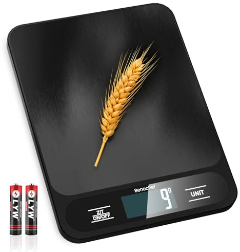 Food Scale, 22lb Ultra-Thin Digital Kitchen Scale, 1g/0.05oz Accuracy Ideal for Baking, Cooking, and Weight Loss Features 6 Measurement Units and LCD Display,Black,Easy to Clean, Batteries Included