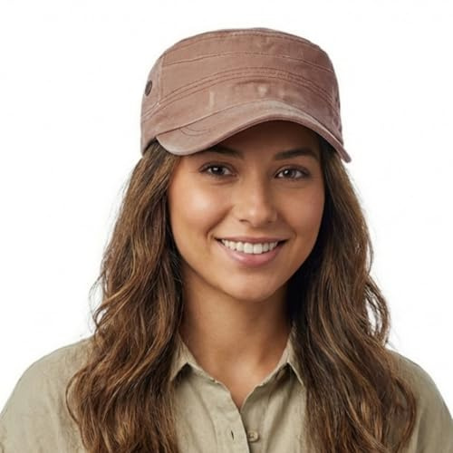 HIQIU Gorra militar para hombre, gorra de cadete, unisex, vintage, de algodón lavado, gorra plana del ejército, gorra de béisbol ajustable, marrón, Talla única