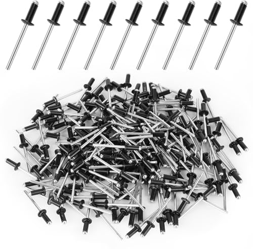 200 stycken blindnitar i aluminium, 4 x 10 mm flänsspinnar, svarta popnitar, blindnitar för byggnader, fartyg, bilar och möbler