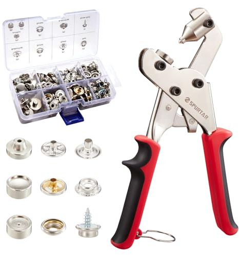 Spurtar 15mm Snap Fastener Kit Snap Fastener Tool Upgrade Dual-Lever Design | with 3 Dies and 40 Sets Buttons Heavy Duty Snap Fasteners for Boat Cover Sewing Leather Fabric Cloths Canvas Tarp DIY