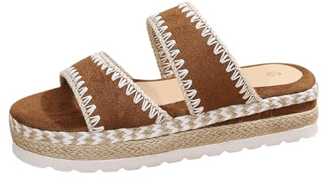 Dam espadriller pantoletter, platåsandaler, tofflor, låg kilklack, öppen tåparti, tofflor, eleganta, bekväma boho-tofflor, strandskor från bast, strand, semester