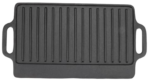 Cloimei Parrilla de hierro fundido, placa Teppanyaki de doble cara resistente, plancha para estufa, sartén para barbacoa en interiores y exteriores, cocina, panqueques, filete, po (51x23CM)