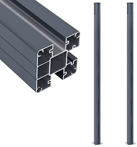 Ordellia Staketstolpar, set om 2, mörkgrå, 185 cm, aluminium med stolplock, för 2 cm staketbrädor, tvärstång, staketstång, stång som hörn och rak stabilisering