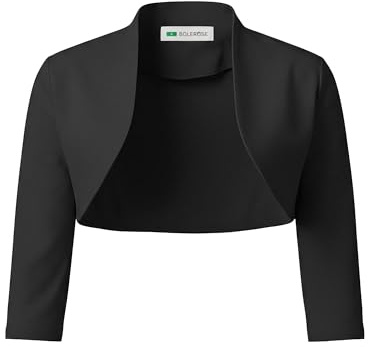 BOLEROSE Tailored 3/4 Sleeve Formal Bolero Shrug, Black, 3XL
