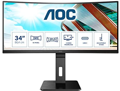 AOC CU34P2C - 34 Zoll WQHD Curved Monitor (3440x1440, 100 Hz, HDMI, DisplayPort, USB-C, USB Hub) schwarz