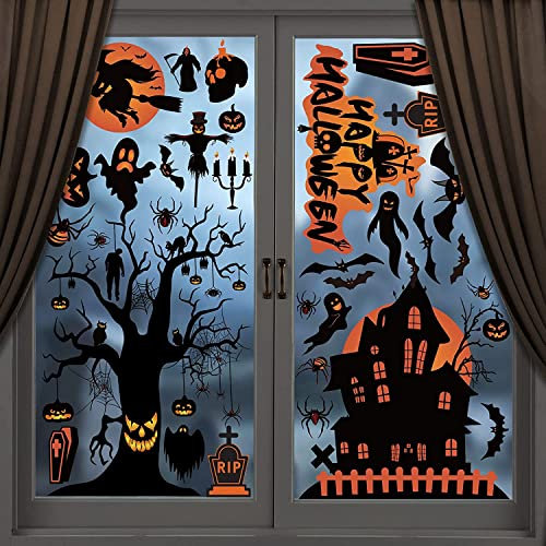 98pcs Halloween Decorations | 8 Sheets Halloween Window Stickers | Double Side Stickers with Bats & Spiders