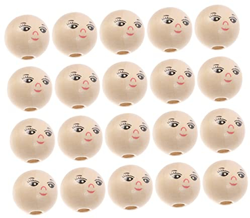 SEWOART 50 Stücke Holzperlen mit Cheln Gesicht Runde Naturperlen Loch Perlen für Kette Selber Machen Schmuck Handwerk Makramee Projekte