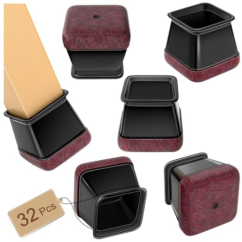 PISAO 32 Piezas Protector Patas Sillas Negros Cuadradas(Fit:27-36mm)
