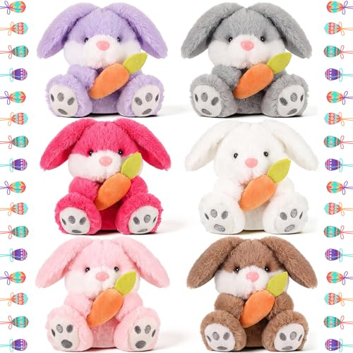 Simgoing 6 Pack Easter Plush Bunny 5.3 Inch Easter Stuffed Sitting Lop Eared Rabbit with Carrot Soft Lovely for Kids Baby Boys Girls Easter Basket Stuffers Animal Birthday Parties