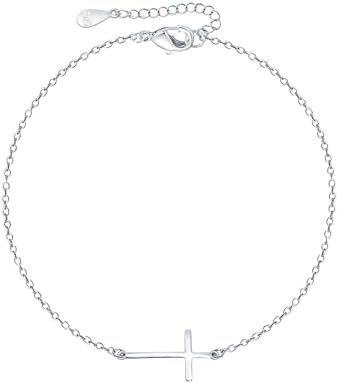 E Jewelry Kreuzen Armband Damen Sterling Silber 925 Armbänder Verstellbar Armkette 15+3 cm für Mädchen Frauen