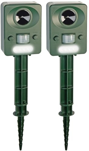 Exbuster Tierabwehr: 2er-Set Ultraschall-Solar-USB-Tierschreck, Blitzlicht, PIR-Sensor,IP44 (Rabenschreck, Katzenschreck Solar, Maus)