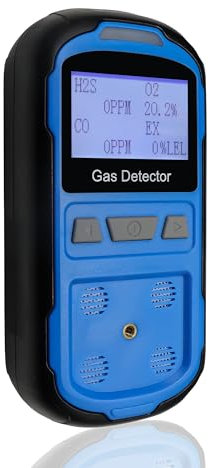 Scondaor Gas Leak Detector for H2S CO O2 and LEL, Portable Multi Gas Detector with Audible, Visual and Vibration Alarms, Handheld 4-in-1 Gas Monitor Meter Digital LCD Display (Blue)