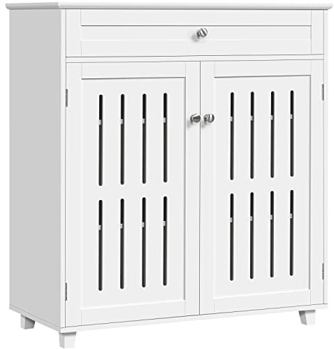 Yaheetech Mueble Zapatero con Cajón y Estantes Ajustables y Puerta de Listones Armario para Zapatos Moderno Entrada 78x37x85.5 cm Blanco (Blanco)