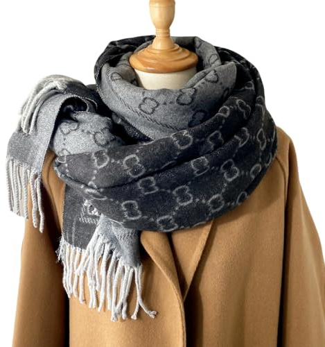 JIAHAOS Scarf dam simulerad kashmirscarf varm på vintern lång tjock kashmir touch tofs mode färgkontroll sjal scarf-svart