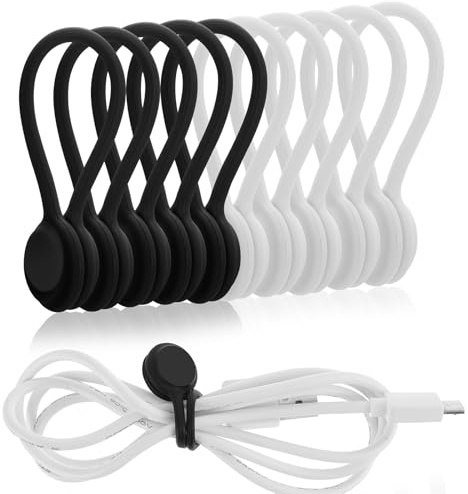 Lusofie 10 Piezas Bridas Cables Sujetacables Magnéticos Organizador de Clips de Cables de Silicona Sujetacables Reutilizables Administrador de Cables USB para Oficina Escuela Hogar (Negro, Blanco)