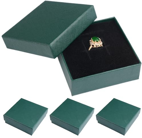 4 Piezas Cajas de Regalo para Joyas con Tapa, 9×9×3cm Verde Oscuro Cajitas Regalo Pequeñas, Cajas de Regalo de Joyería de Cartón, Cajas de Presentación Cuadradas para Anillos, Collares, Pulseras