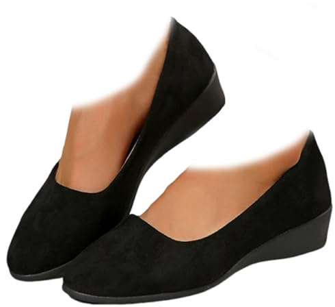 Whimsyard Chaussures orthopédiques élégantes, légères et antidérapantes en daim avec talon bas, chaussures orthopédiques fermées à bout rond pour fasciite plantaire (noir, pointure 39,5)